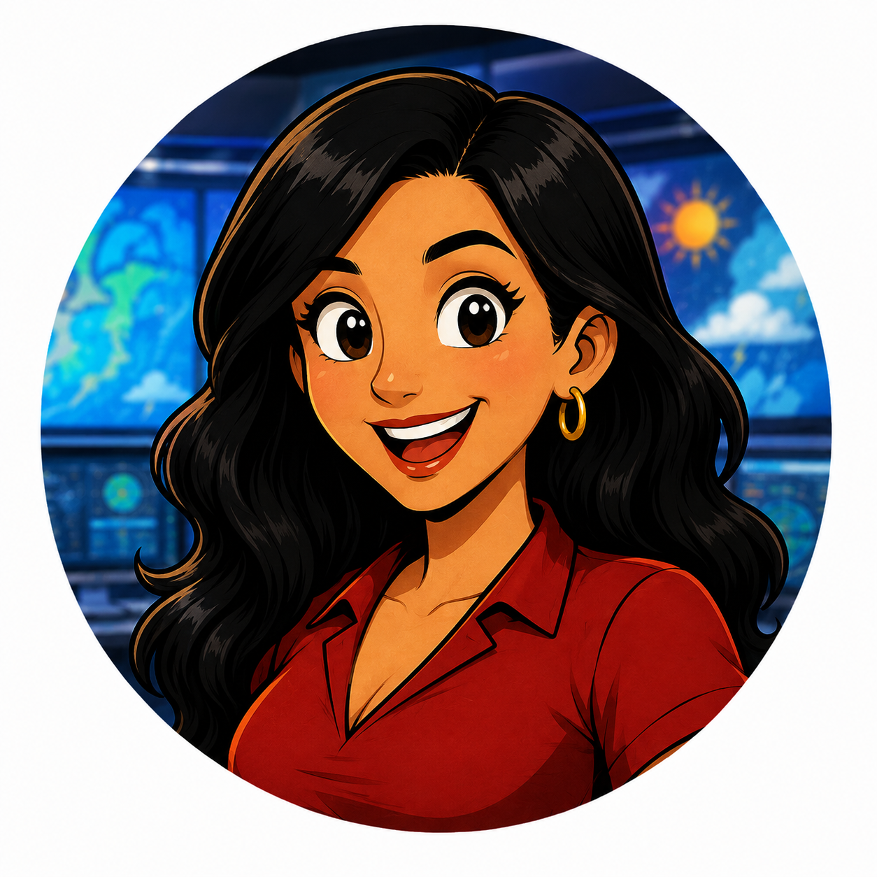 Illustrated portrait of Nina Breeze in the Weather Command studio